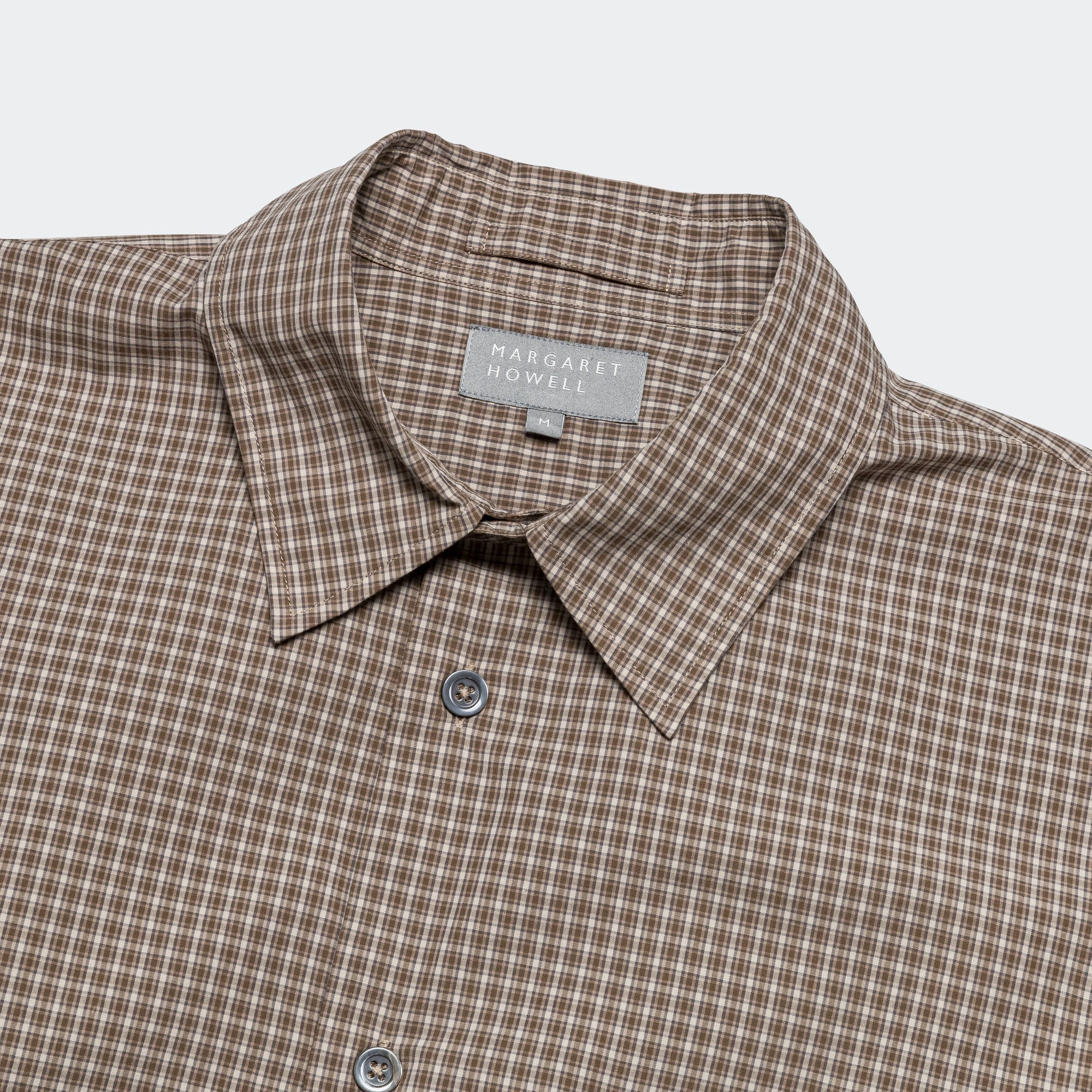 Holiday Travel Basic Shirt - Small Check Cotton Poplin Stone/Khaki