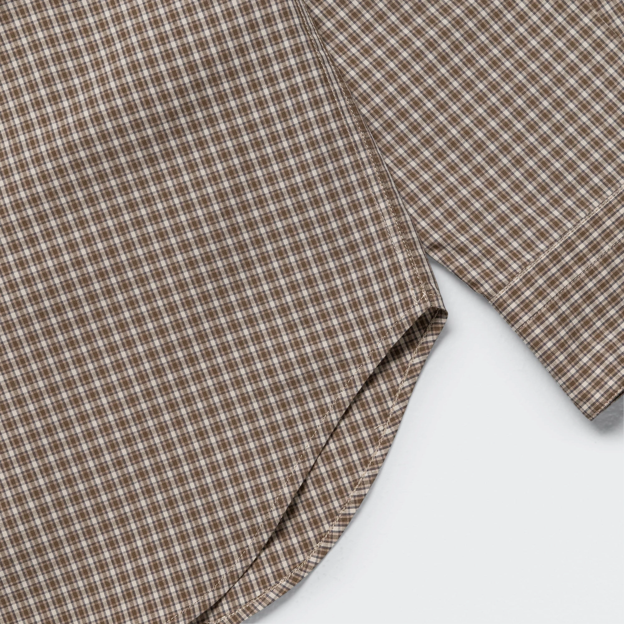 Basic Shirt - Small Check Cotton Poplin Stone/Khaki Mountain Retreat