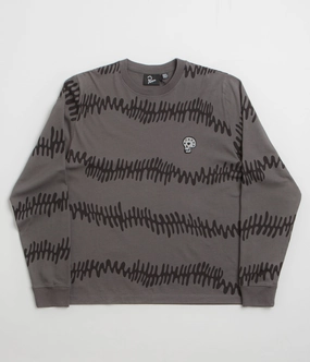 Comfortable apparel by Parra Stitched Skull Long Sleeve T-Shirt - Washed Brown