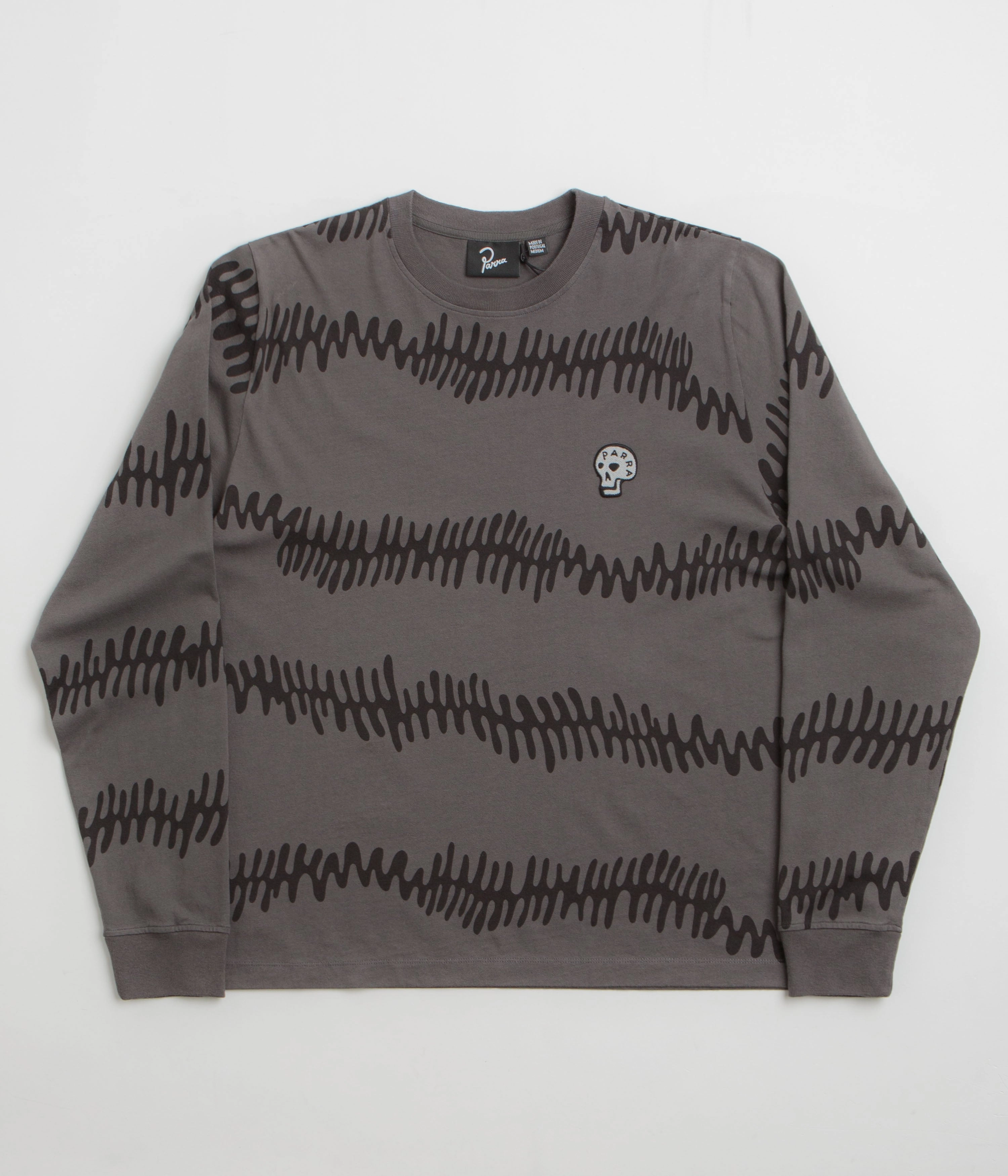 Comfortable apparel by Parra Stitched Skull Long Sleeve T-Shirt - Washed Brown