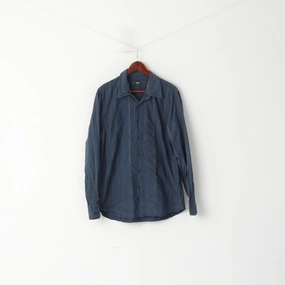 Hugo Boss Men M Casual Shirt Navy Striped Button Down Collar Slim Fit Long Sleeve Top quick dry Minimalist Aesthetic