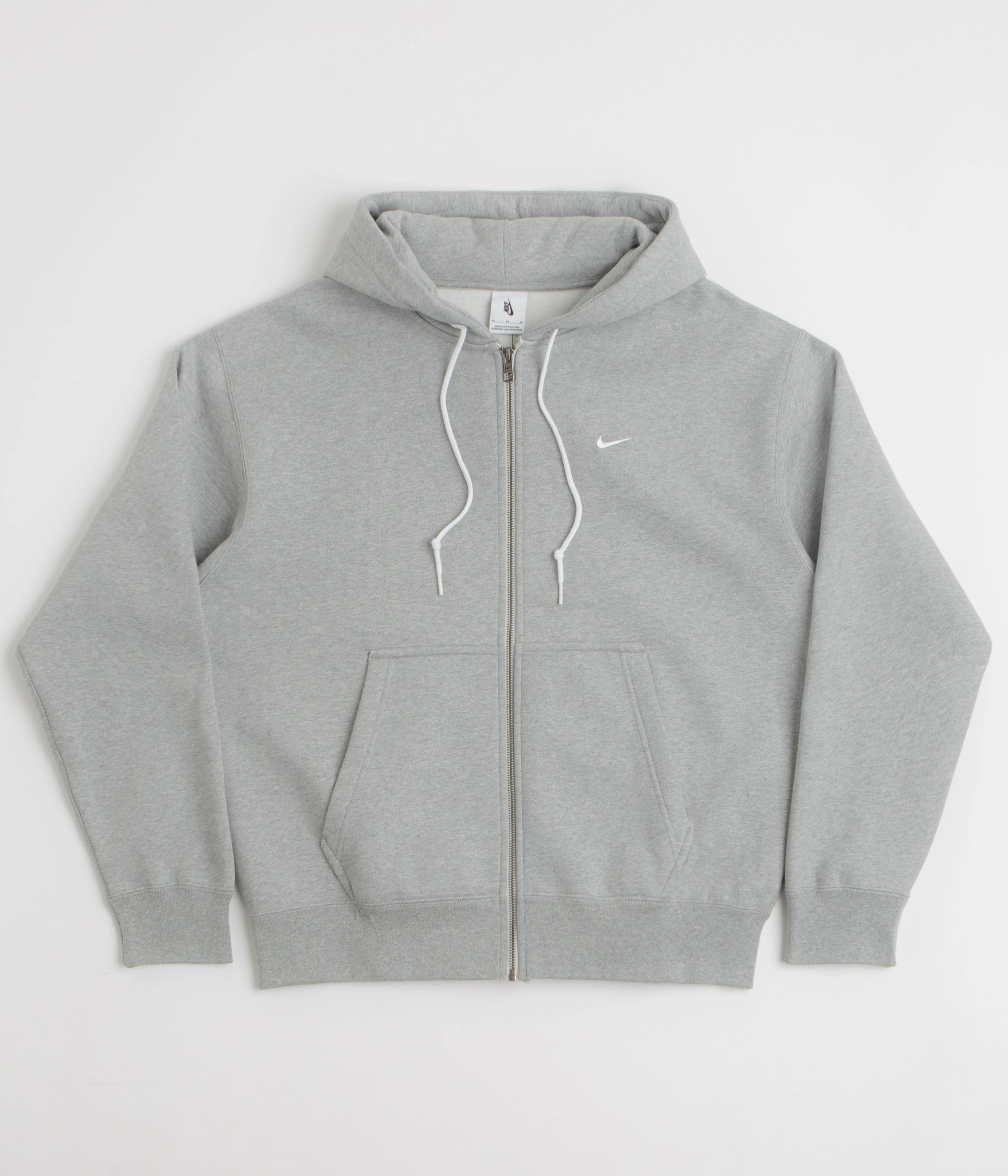 Street Fashion Low Profile Logo Nike Solo Swoosh Full Zip Hoodie - Dark Grey Heather / White