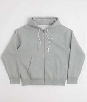 Street Fashion Low Profile Logo Nike Solo Swoosh Full Zip Hoodie - Dark Grey Heather / White