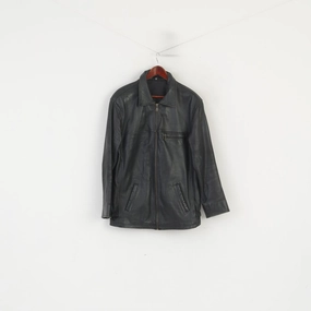 Vintage Men M Jacket Black Leather Soft Classic Full Zipper Shoulder Pads Top Toothbrush