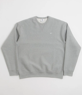 simple design Nike Solo Swoosh Crewneck Sweatshirt - Dark Grey Heather / White / White