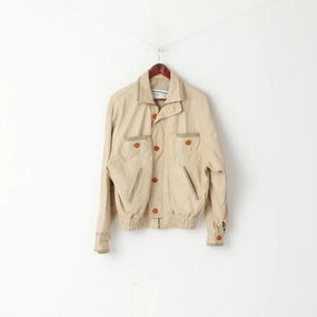 Vintage Men 50 M Leather Jacket Beige Bomber Pockets Vera Pelle Made in Italy Top Event