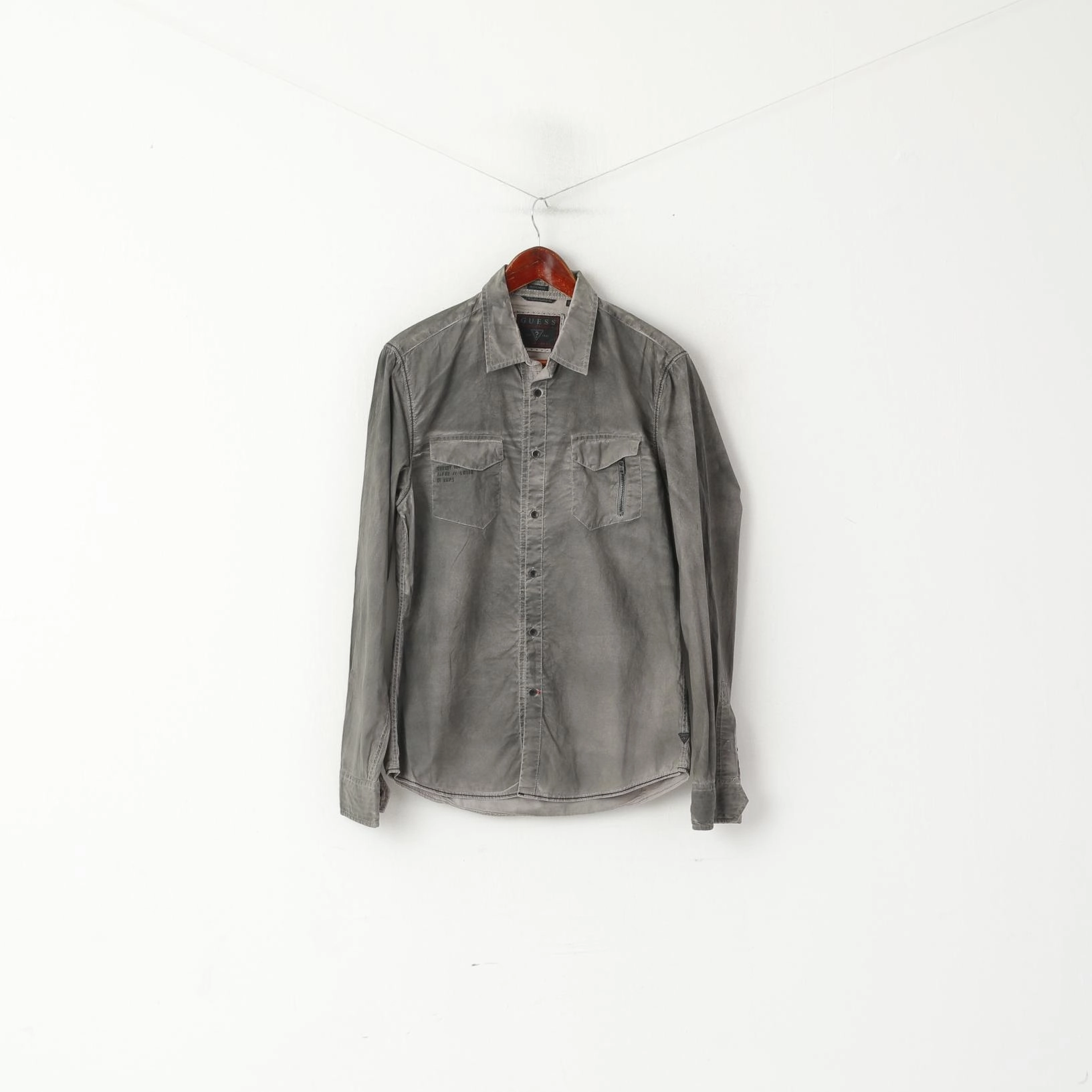 Gym Companion Guess Men XS Casual Shirt Gray Regular Fit Washed Look Long Sleeve Top