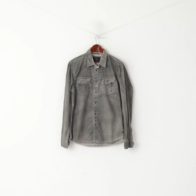 Gym Companion Guess Men XS Casual Shirt Gray Regular Fit Washed Look Long Sleeve Top