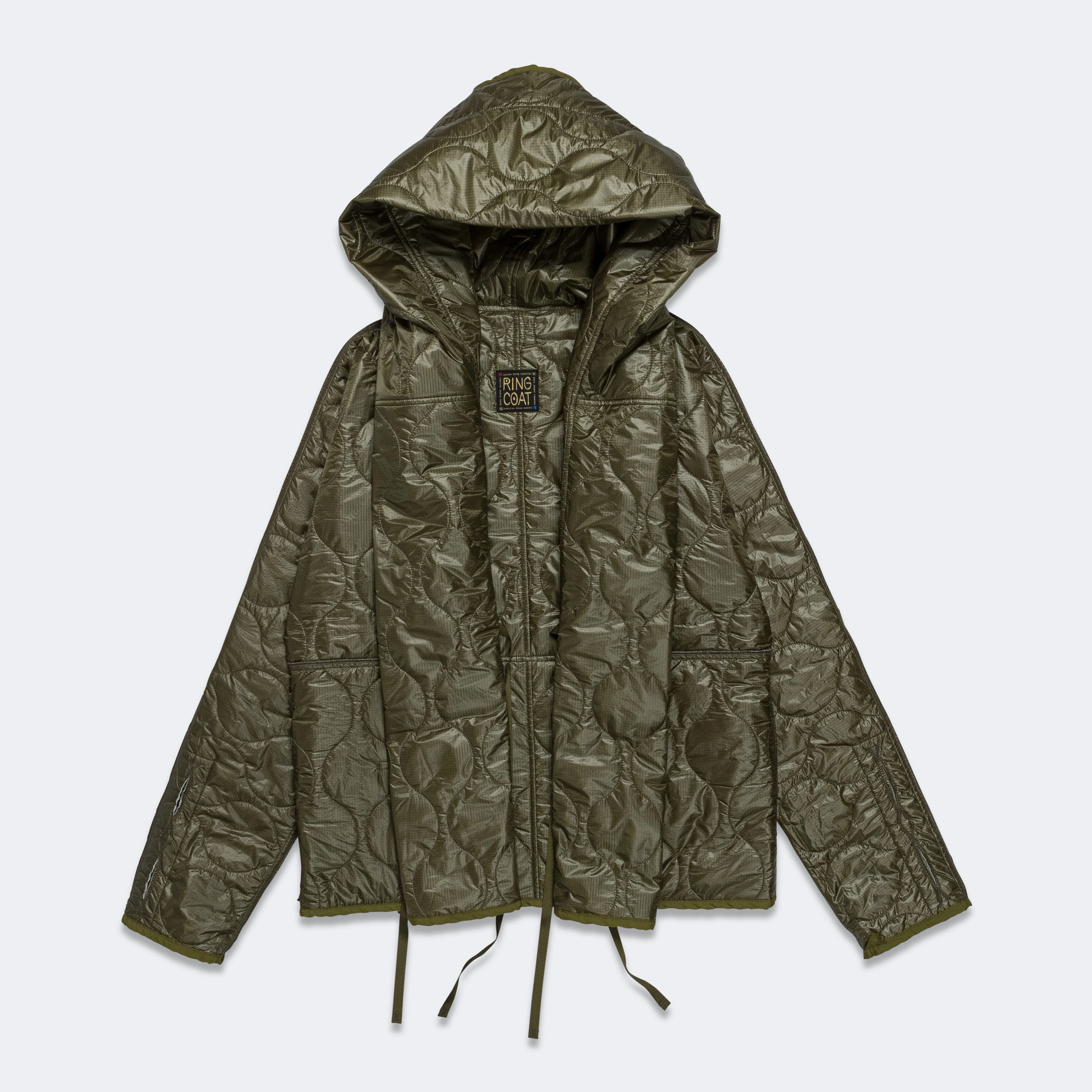 Nylon Quilting Lining RING Coat - Khaki Streetwear vibe