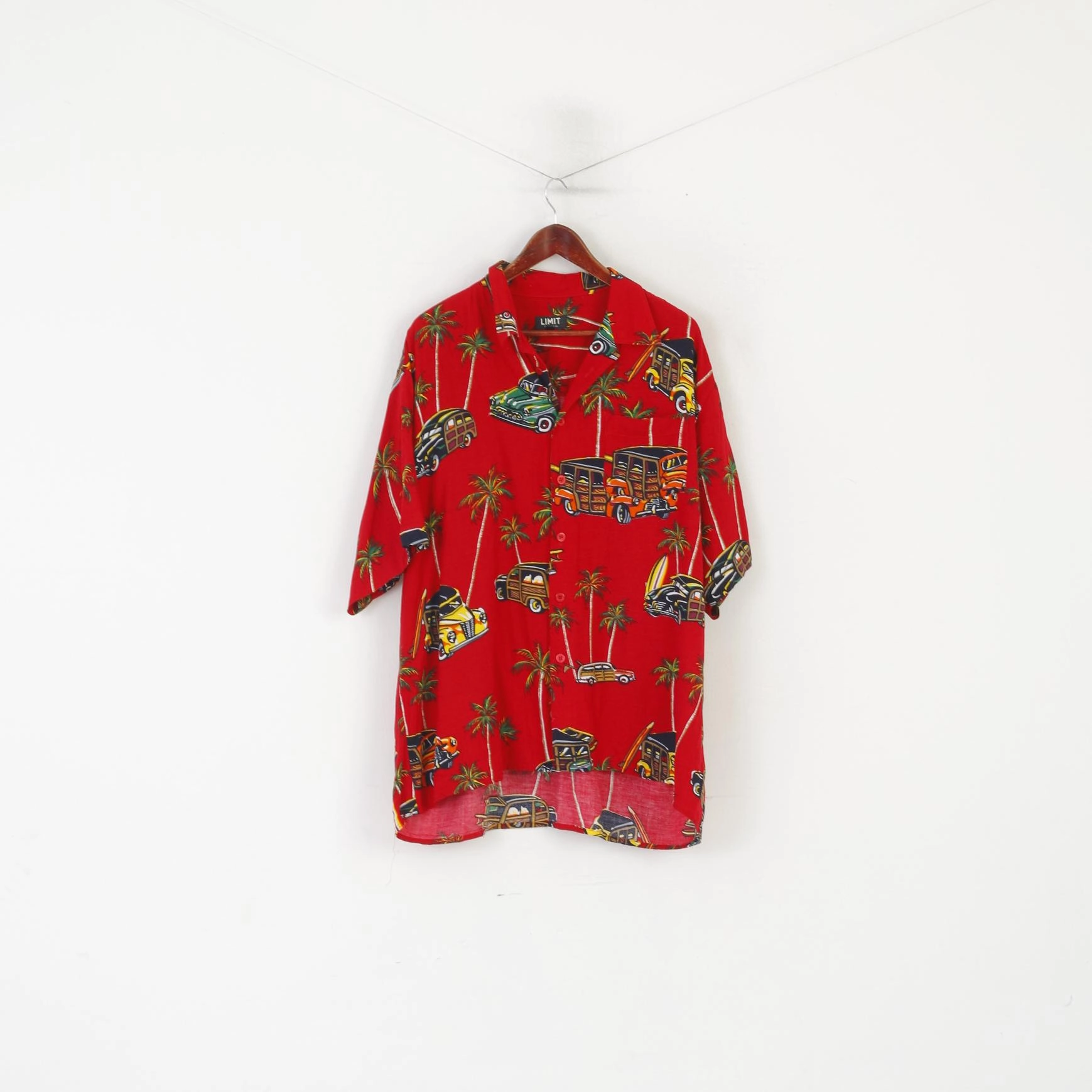 LIMIT Fashion line Men XXL Casual Shirt Red Palms Summer Hawaii Short Sleeve Top Workwear Essential Durable Texture