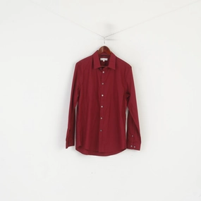 Nigel Hall Men L Casual Shirt Burgundy Cotton Long Sleeve Plain Slim Fit Top Non-irritating