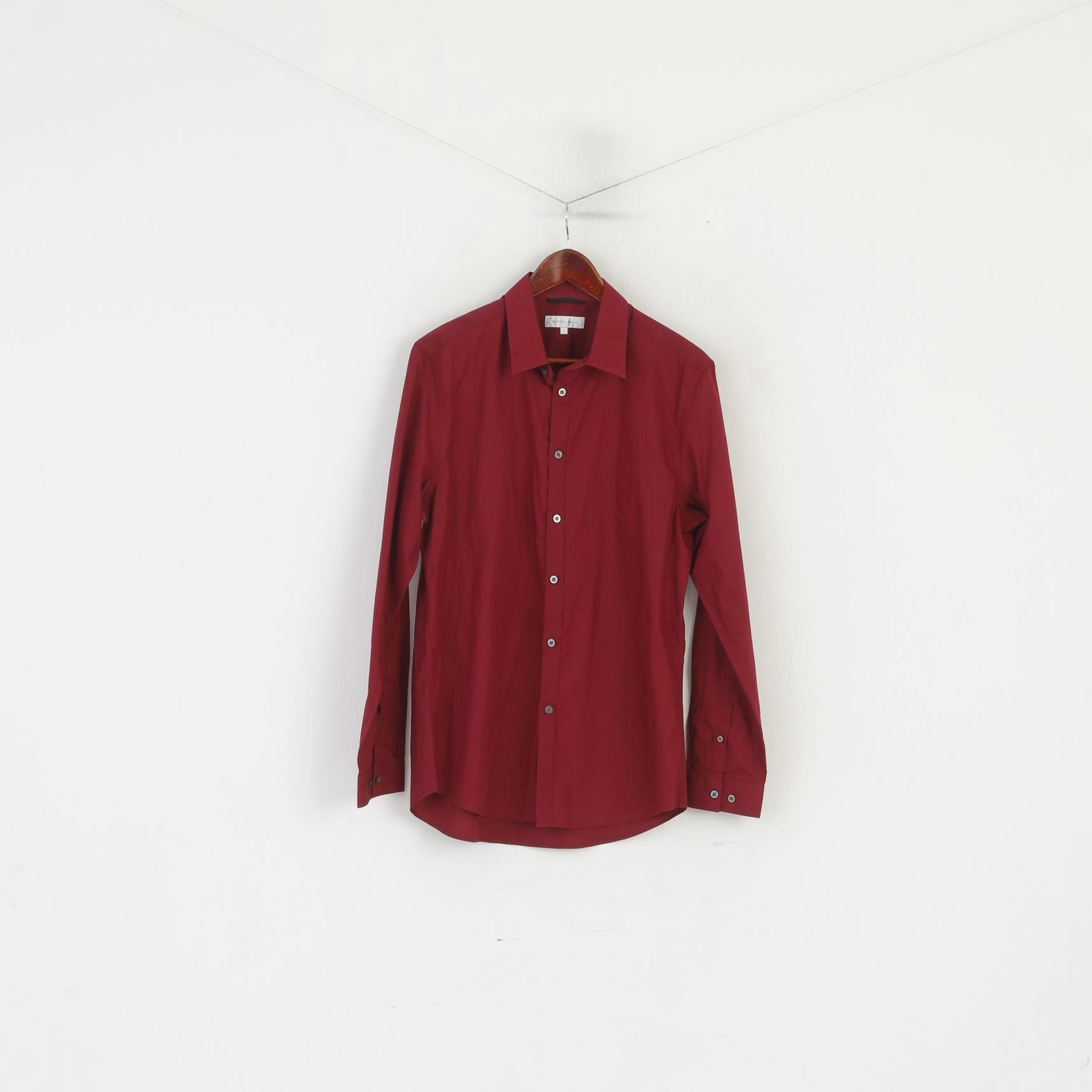 Nigel Hall Men L Casual Shirt Burgundy Cotton Long Sleeve Plain Slim Fit Top Non-irritating