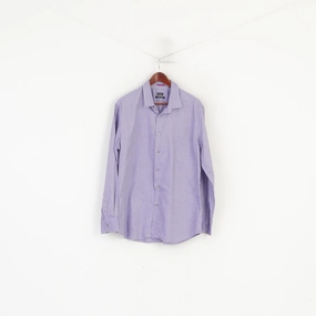 Paul Smith London Men 17.5 44 L Casual Shirt Purple Cotton Slim Fit Made in Italy Top Holiday Special Petite Cut