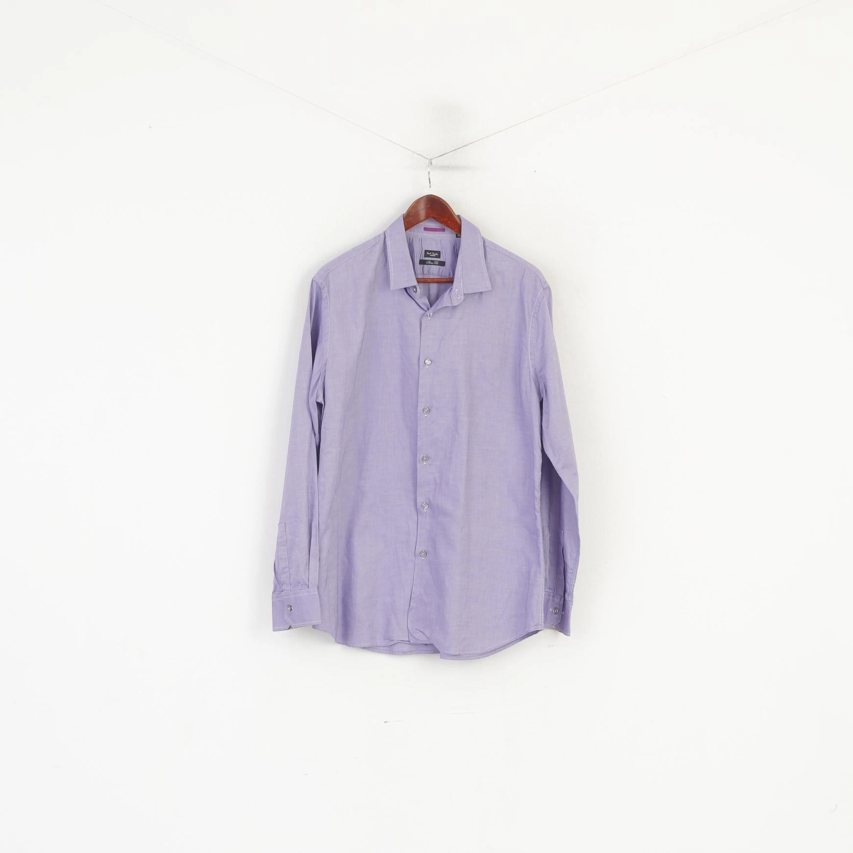 Paul Smith London Men 17.5 44 L Casual Shirt Purple Cotton Slim Fit Made in Italy Top Holiday Special Petite Cut