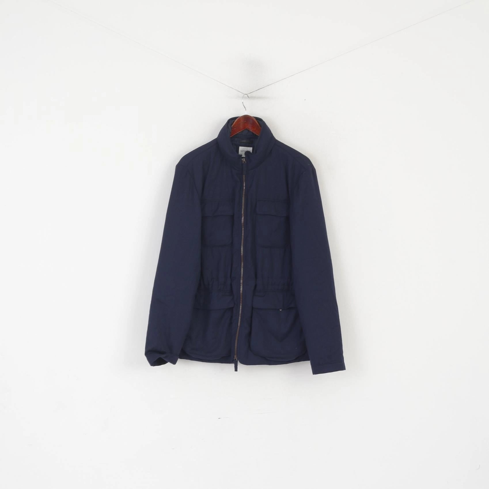 Protective Outerwear Armani Collezioni Men 42 52 M Jacket Navy Wool Cashmere Blend Vintage Hidden Hood Top