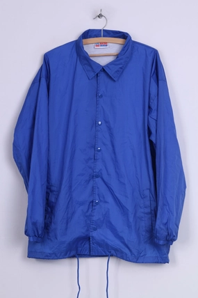 Us Basic Mens XL Lightweight Jacket Nylon Waterproof Blue Snaps Buttons Reflective Detail