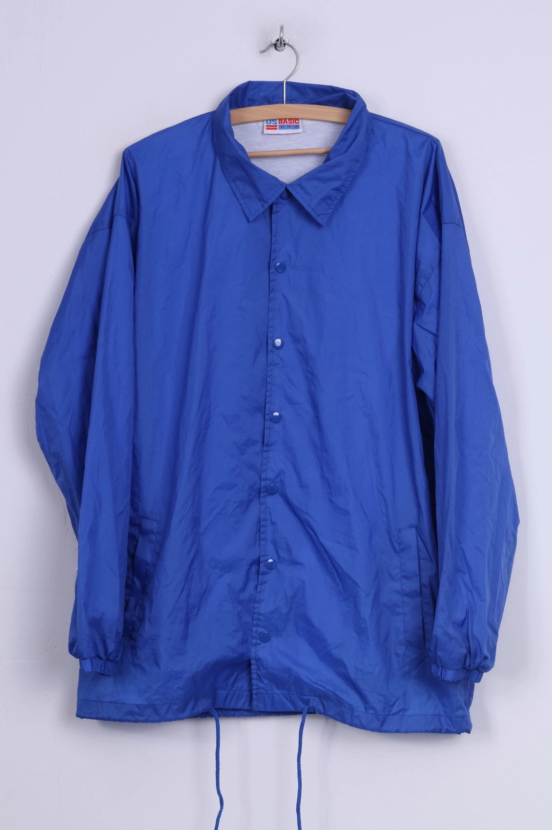 Us Basic Mens XL Lightweight Jacket Nylon Waterproof Blue Snaps Buttons Reflective Detail