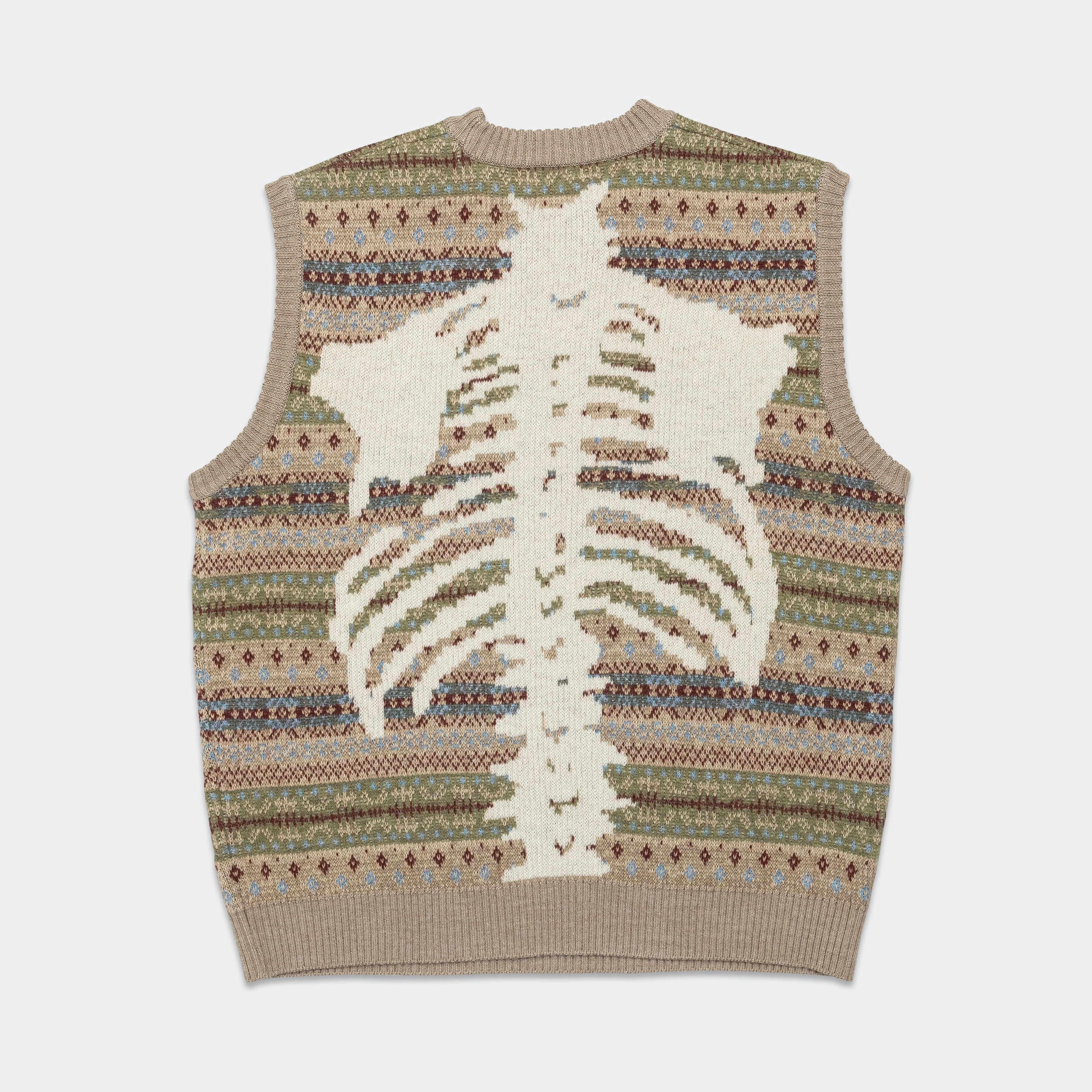 Low Bulk High Warmth 7G Wool FairIsle BONE Vest - Sax