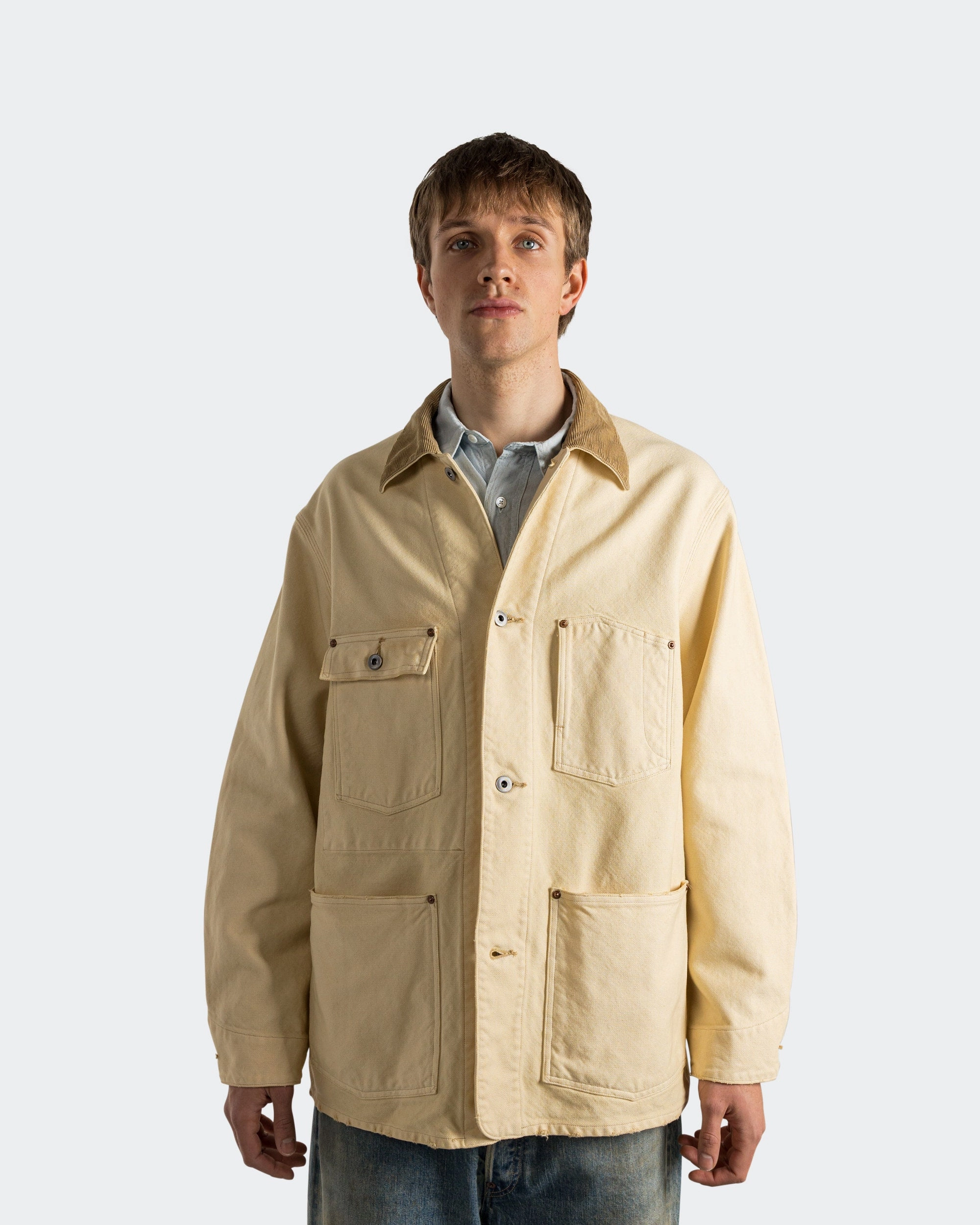 Vintage Silk Hemp Coverall Jacket - Beige Camo Print PerimeterStructuralBoning