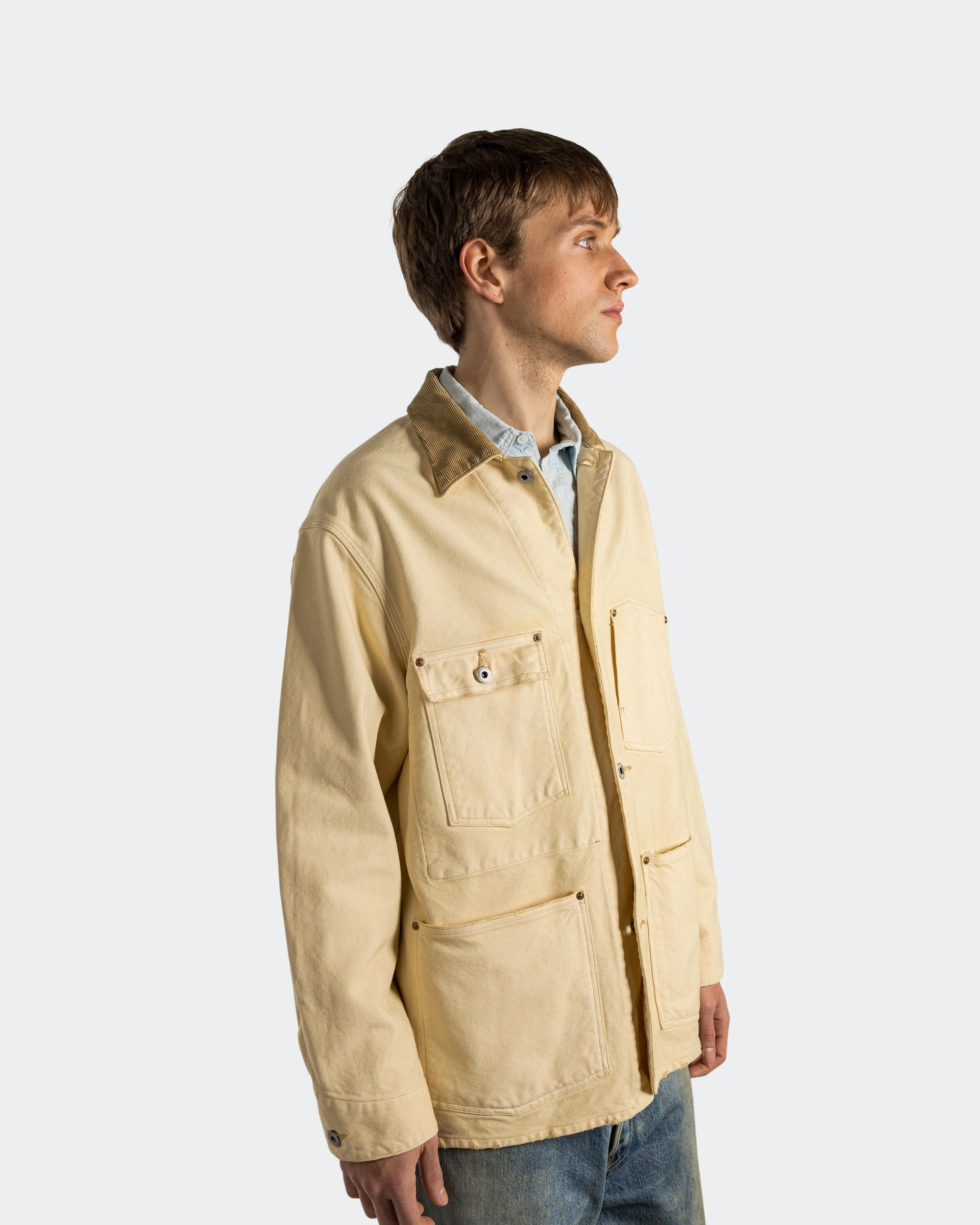 Vintage Silk Hemp Coverall Jacket - Beige Sustainable Material Double Stitch Reinforcement