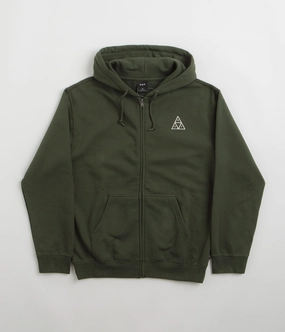 HUF Set TT Full Zip Hoodie - Hunter Green Rib Knit Hem