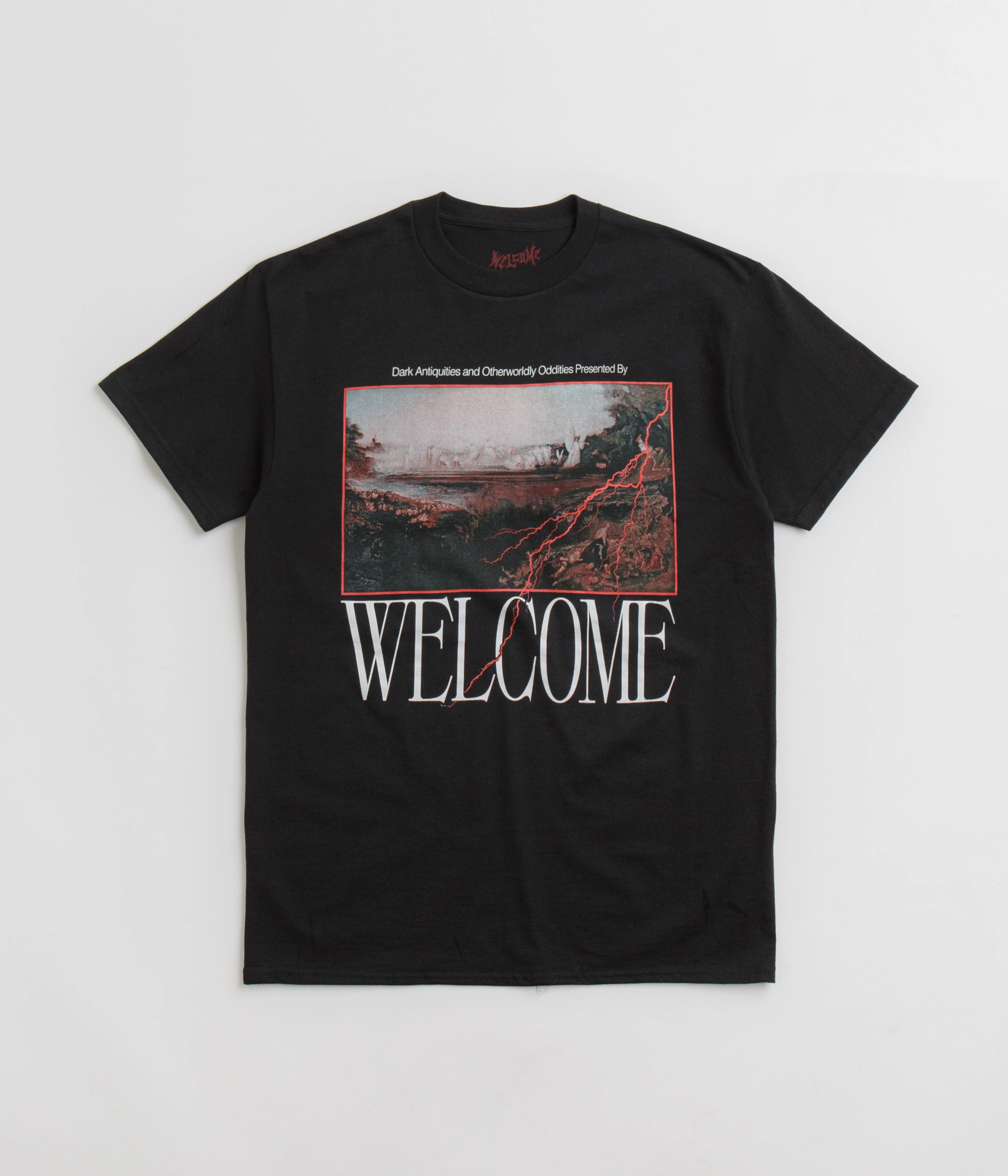 Welcome Antiquities T-Shirt - Black warm weather Colorfast Dye