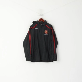 Polyfill Layer Integration Umbro Men L Jacket Black Sunderland A.F.C. Lightweight Hidden Hood Sport Top