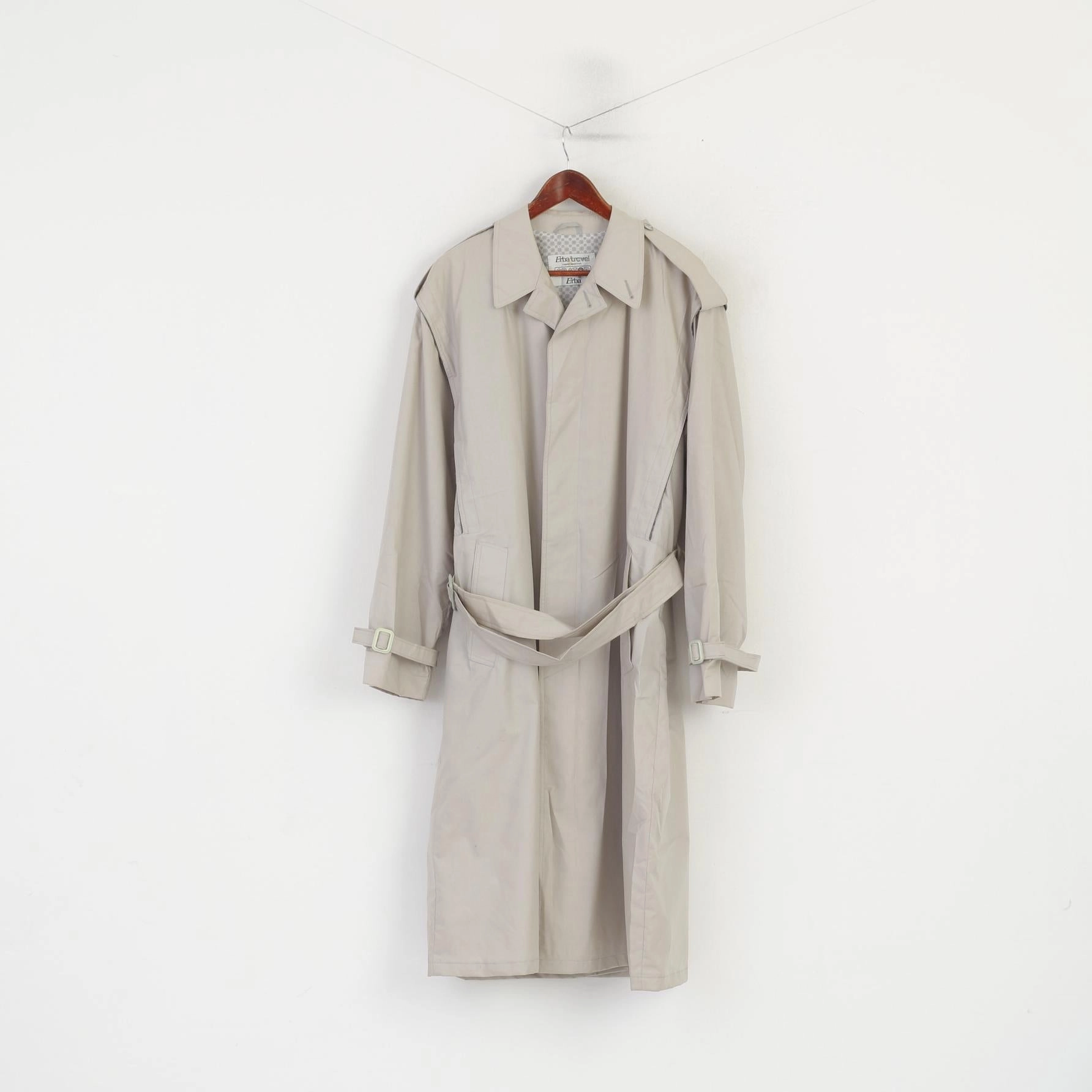 Cozy Jacket Erba Travel Men 54 44 L Coat Gray Vintage Single Breasted Oratop Belted Trench