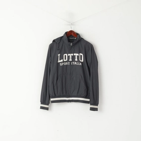 Lotto Italia Men S Jacket Gray Lightweight Sport Hooded Full Zip Sport Top Reflective Safety Details