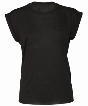 Women's Flowy Muscle Tee With Rolled Cuff | BLACK Day-to-Night Look Fashion and Comfort