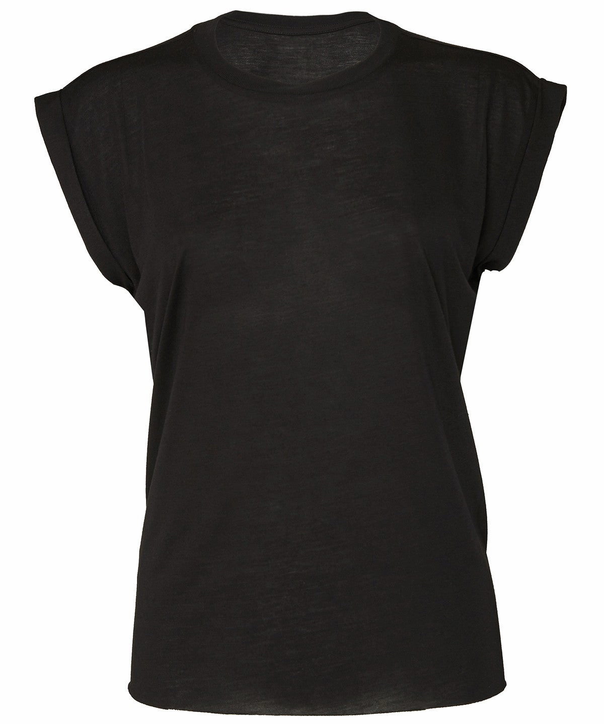 Women's Flowy Muscle Tee With Rolled Cuff | BLACK Day-to-Night Look Fashion and Comfort