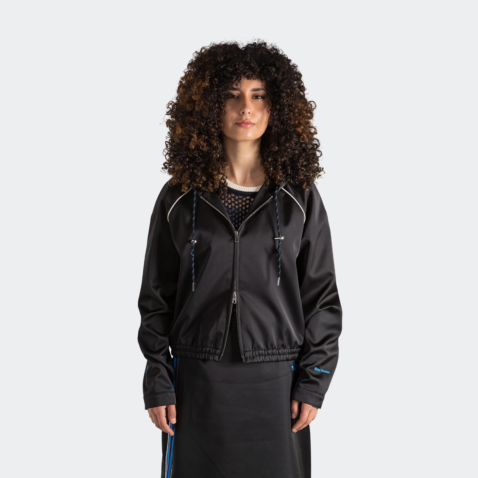 Modern Aesthetic Womens Satin Hoodie x Wales Bonner - Black