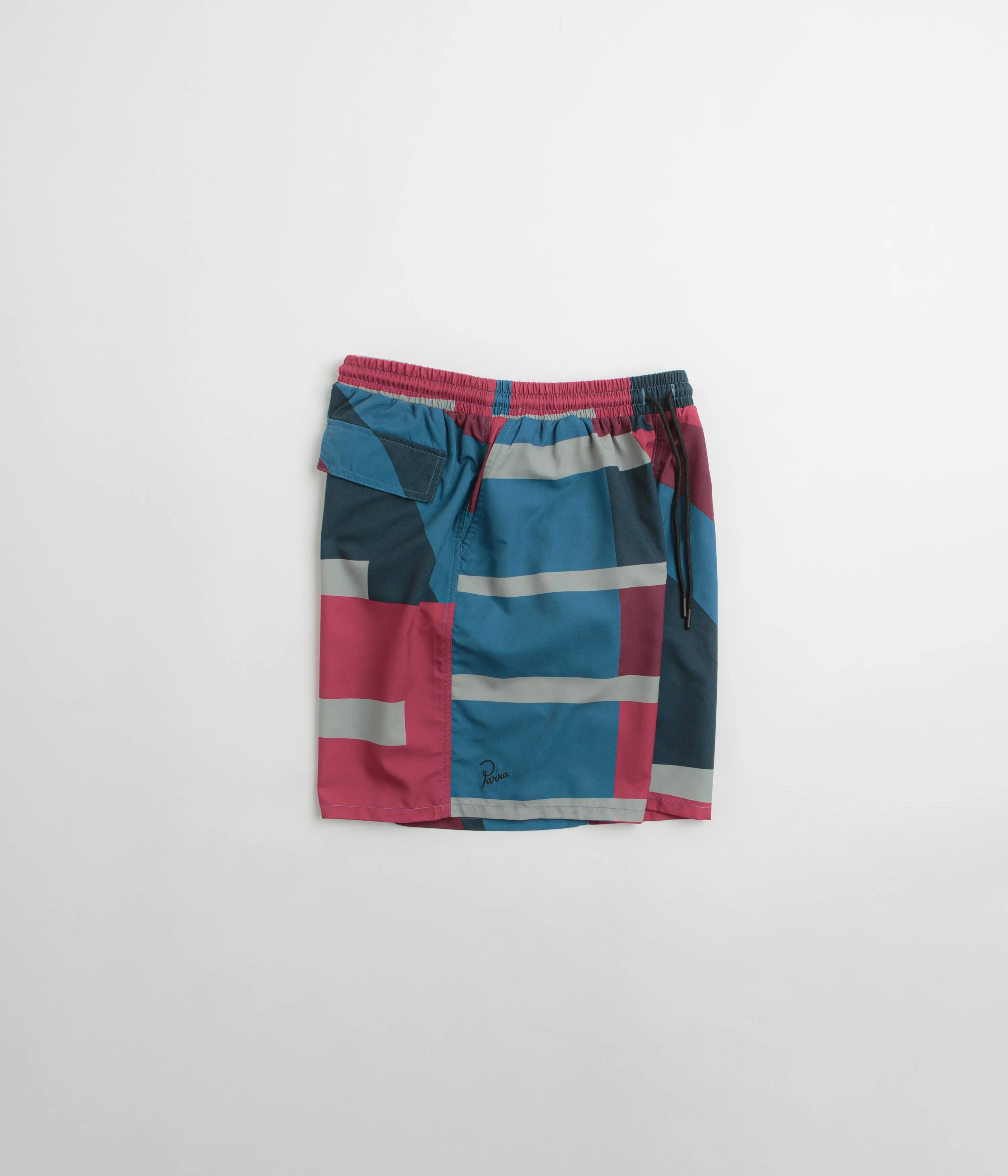Retroreflective Accents Stretchable Waistband by Parra Vertical Forest Swim Shorts - Blue