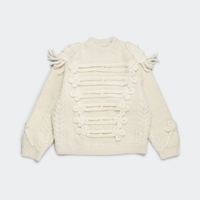 Travel Wear Subtle Details Wool Hand Knit NAPOLEOAN Sweater - Ecru