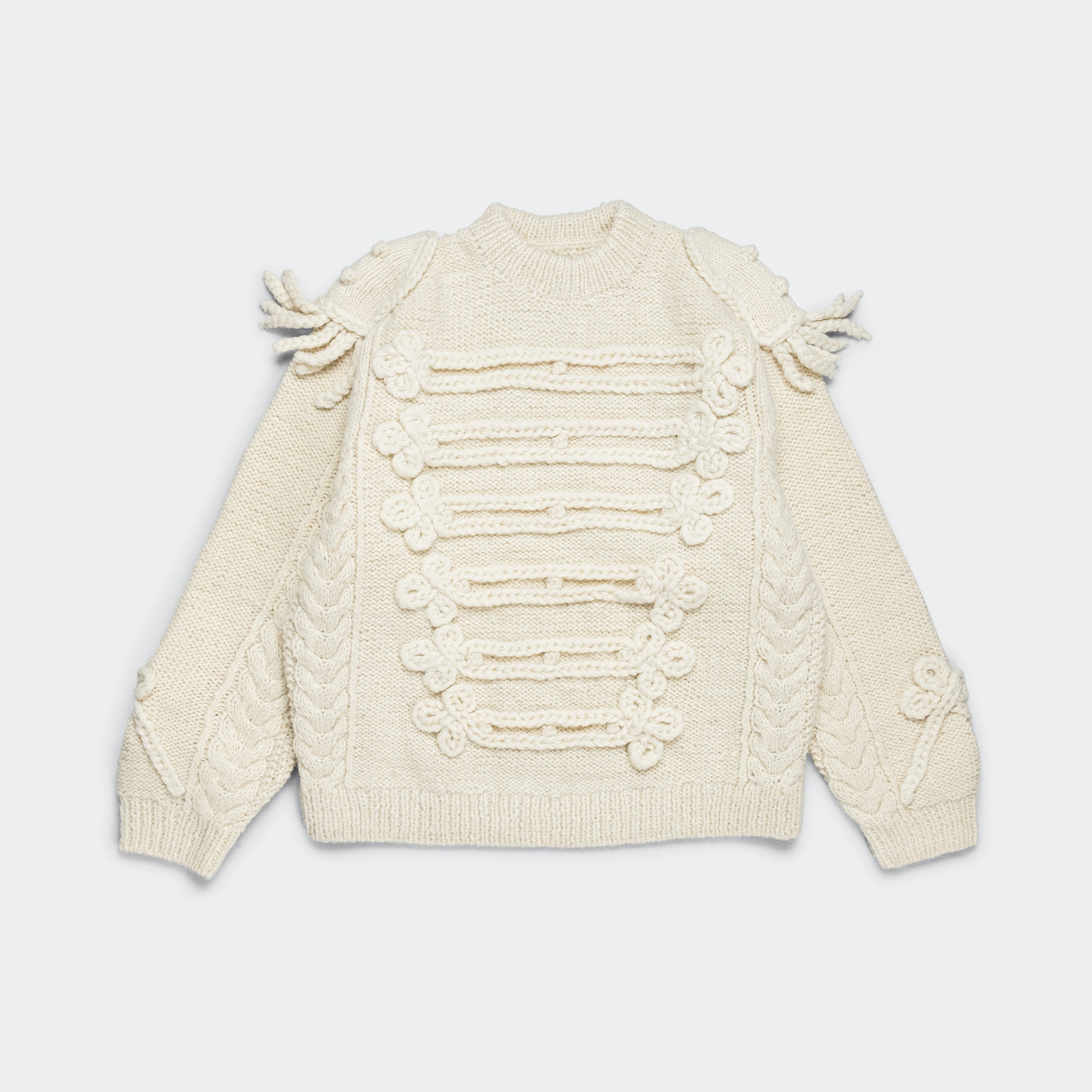 Travel Wear Subtle Details Wool Hand Knit NAPOLEOAN Sweater - Ecru