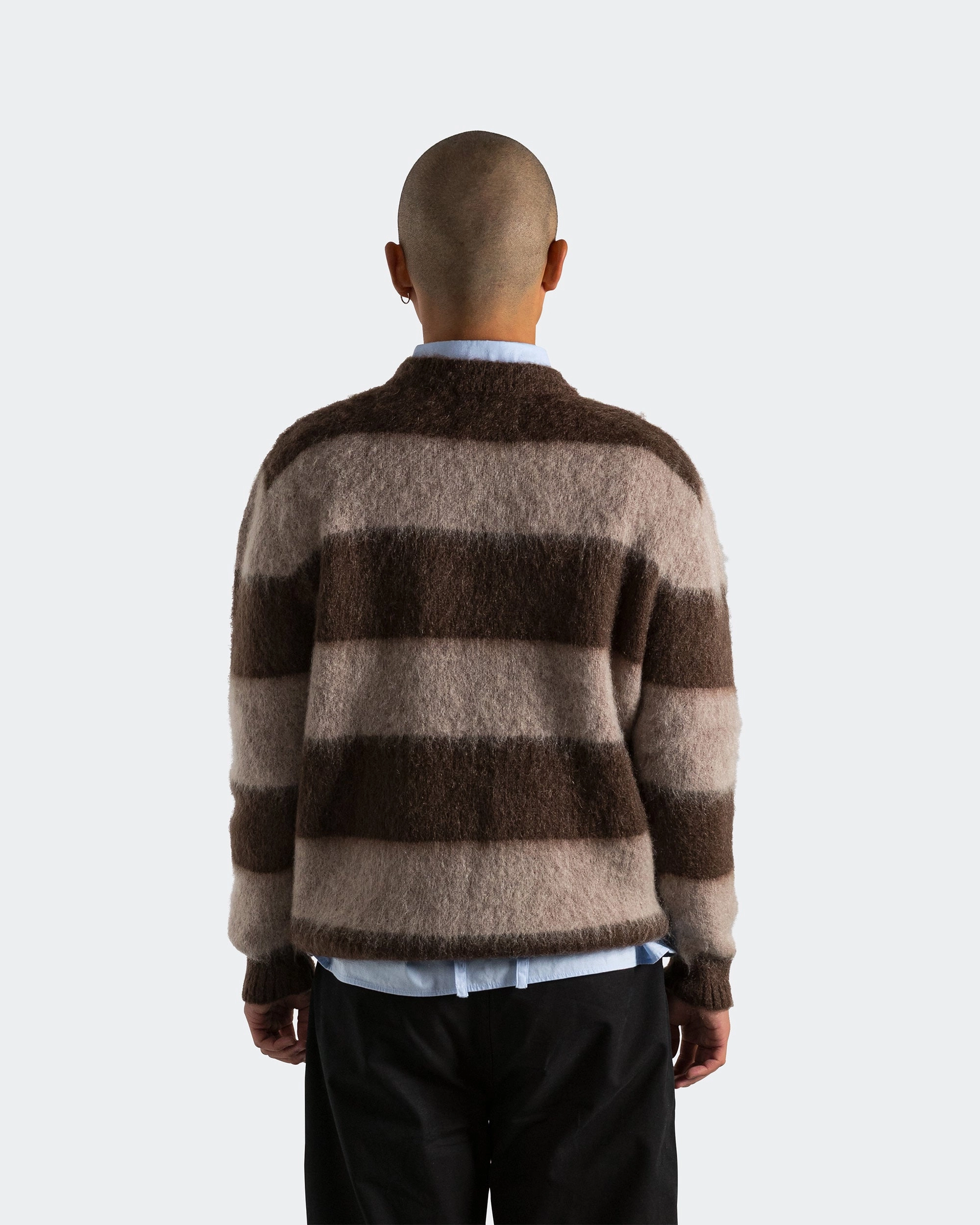 Wool Mohair Stripe Knit Sweater - Mocha Temperature Regulating