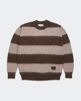 Wool Mohair Stripe Knit Sweater - Mocha Cashmere Blend Versatile Styling