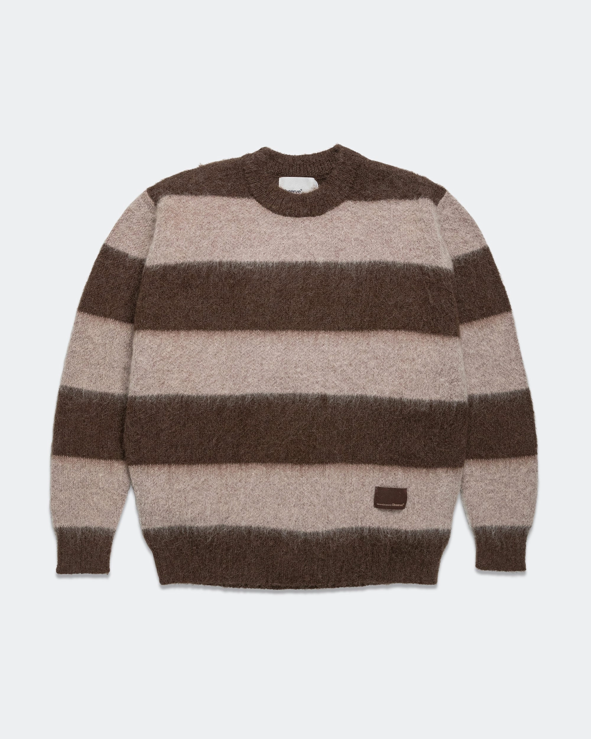 Wool Mohair Stripe Knit Sweater - Mocha Morning Chill Plush Texture