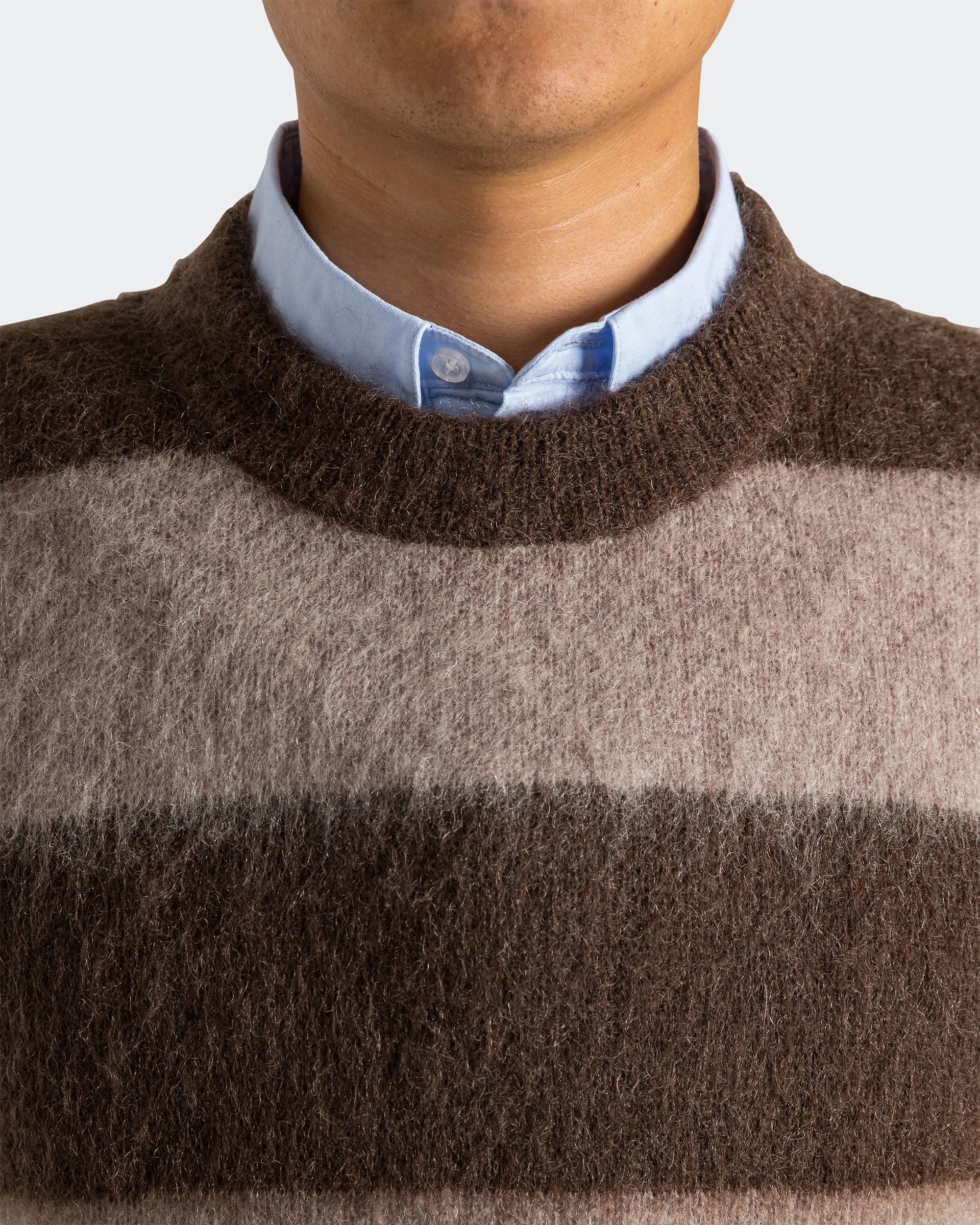 Wool Mohair Stripe Knit Sweater - Mocha Zipper Guard Weatherproofing Flexible Daily Fit
