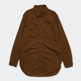 Contemporary Look Work Shirt - Brown Cotton Micro Sanded Twill