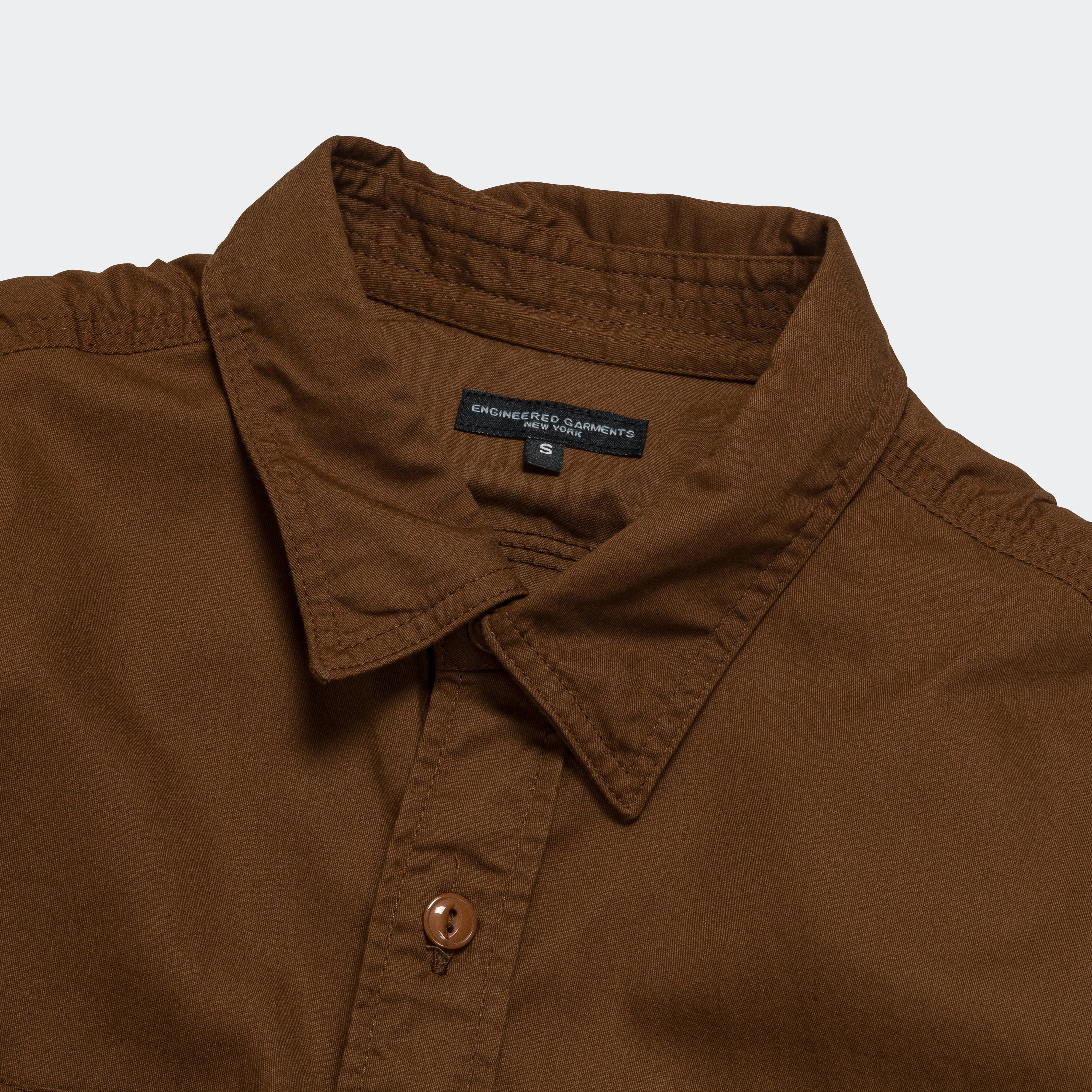 crew neck Work Shirt - Brown Cotton Micro Sanded Twill