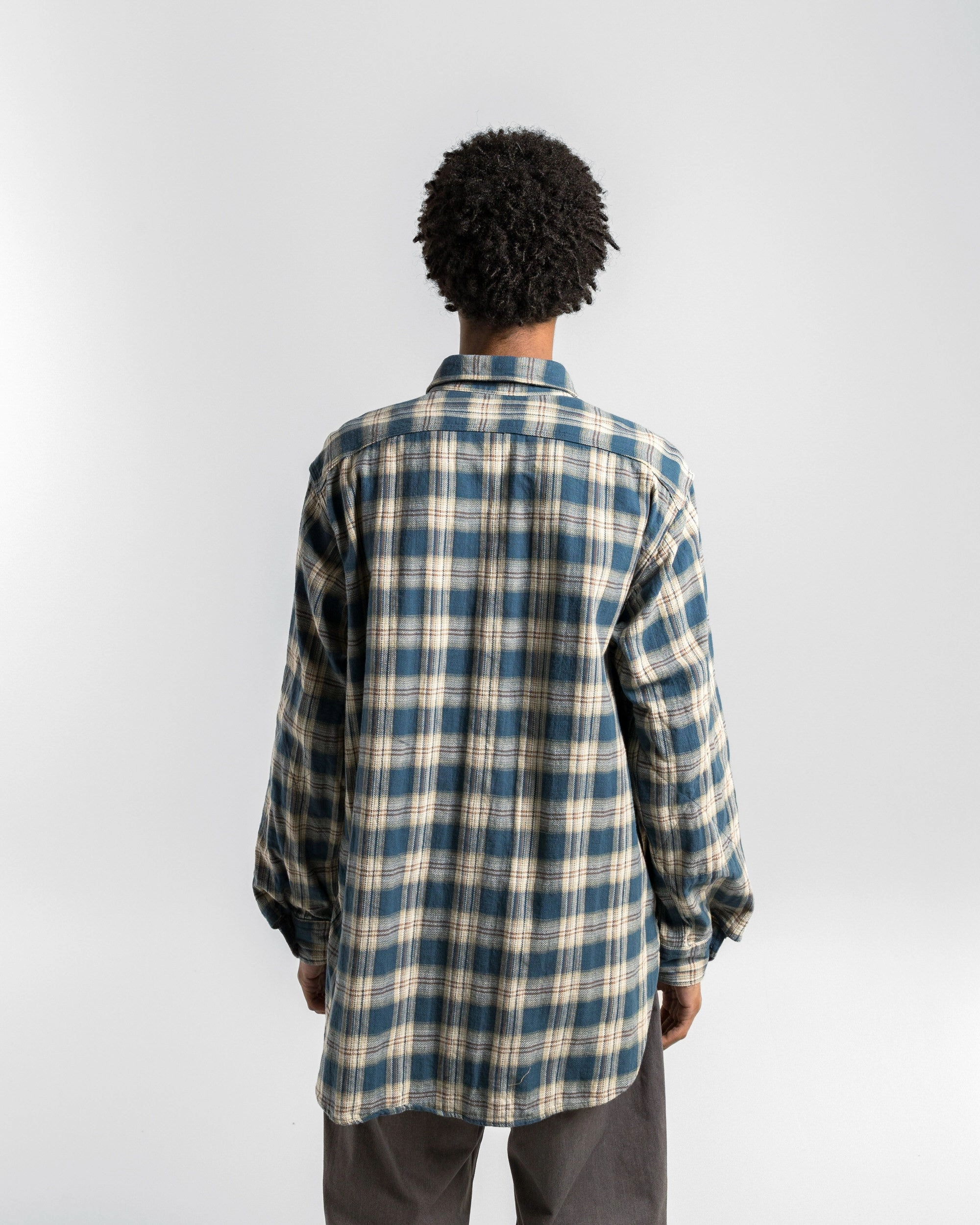 Animal Print Work Shirt - Navy Cotton Plaid Jacquard