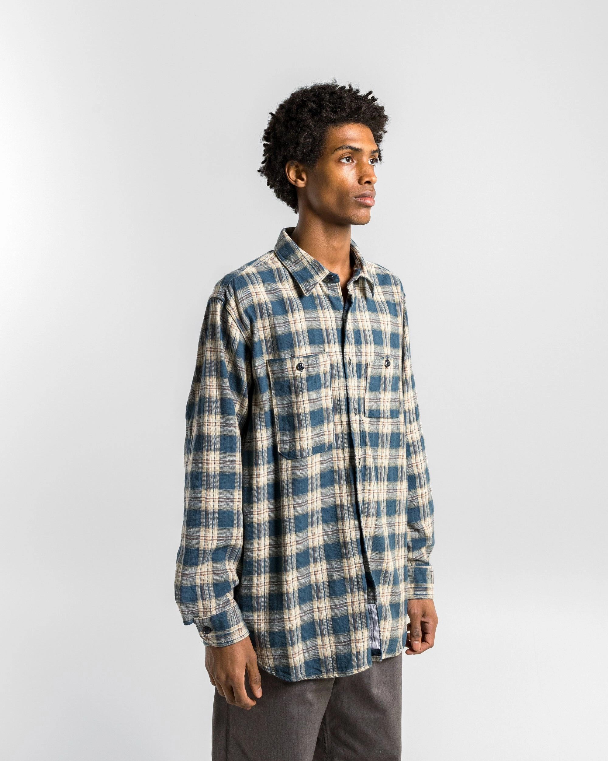 Bold colors Athleisure Wear Work Shirt - Navy Cotton Plaid Jacquard