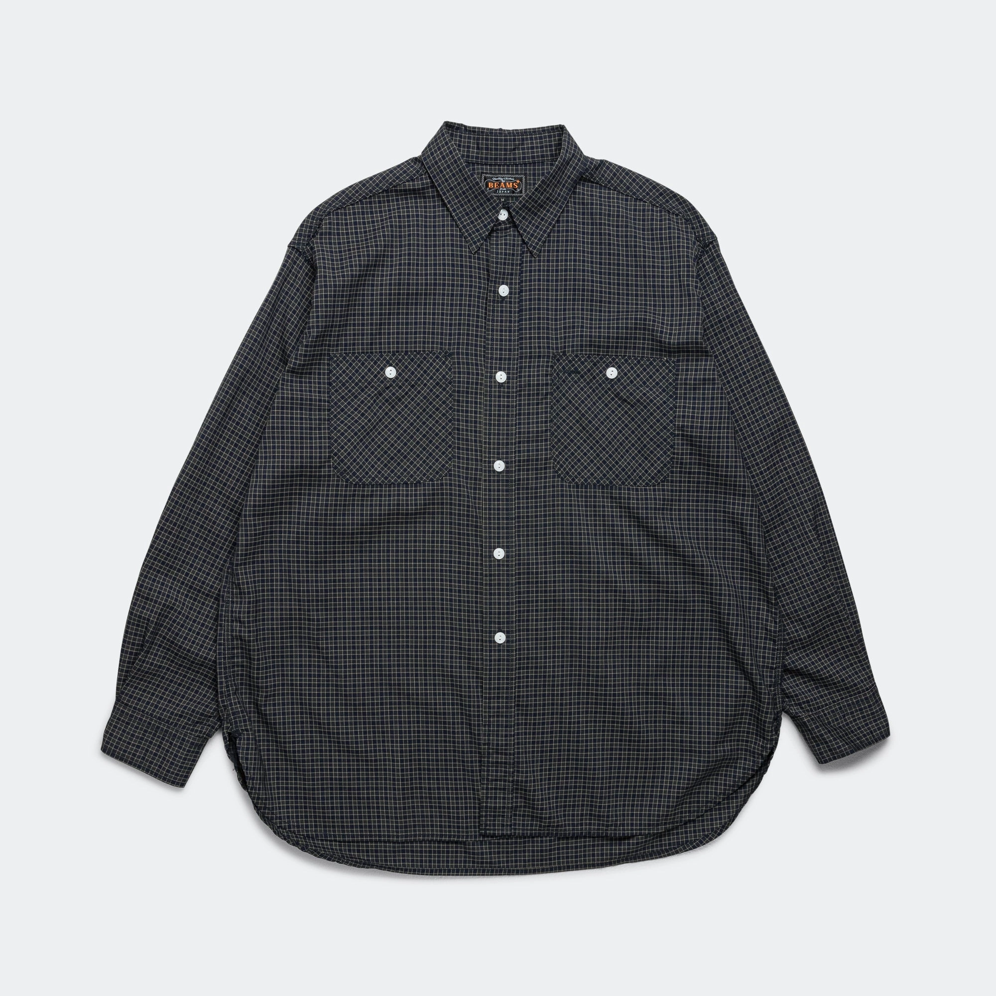 checkered pattern WORK Wool Plaid Shirt - Green