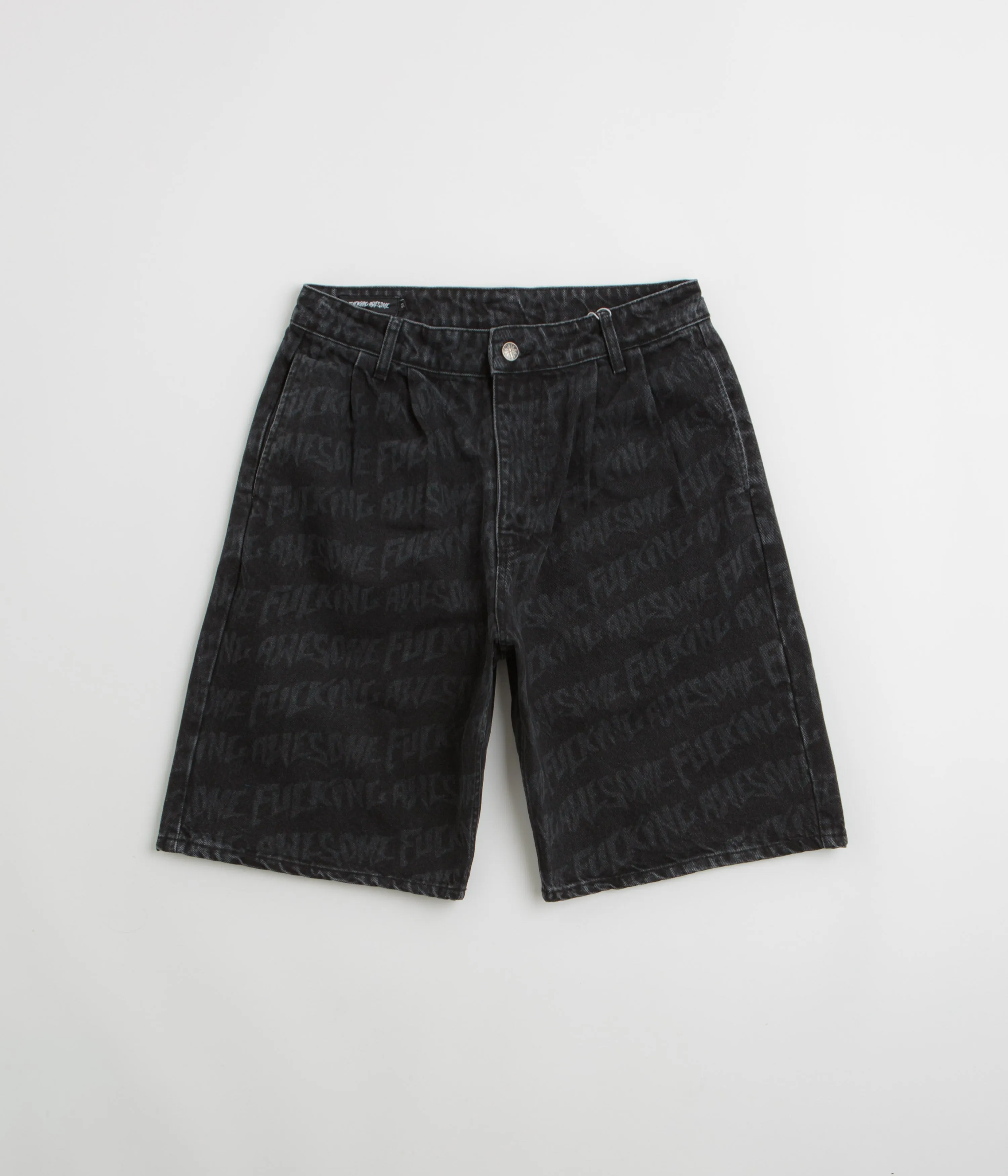 Fucking Awesome Baggy Pleated Denim Laser Shorts - Black Hiking shorts Flame Retardant Coating