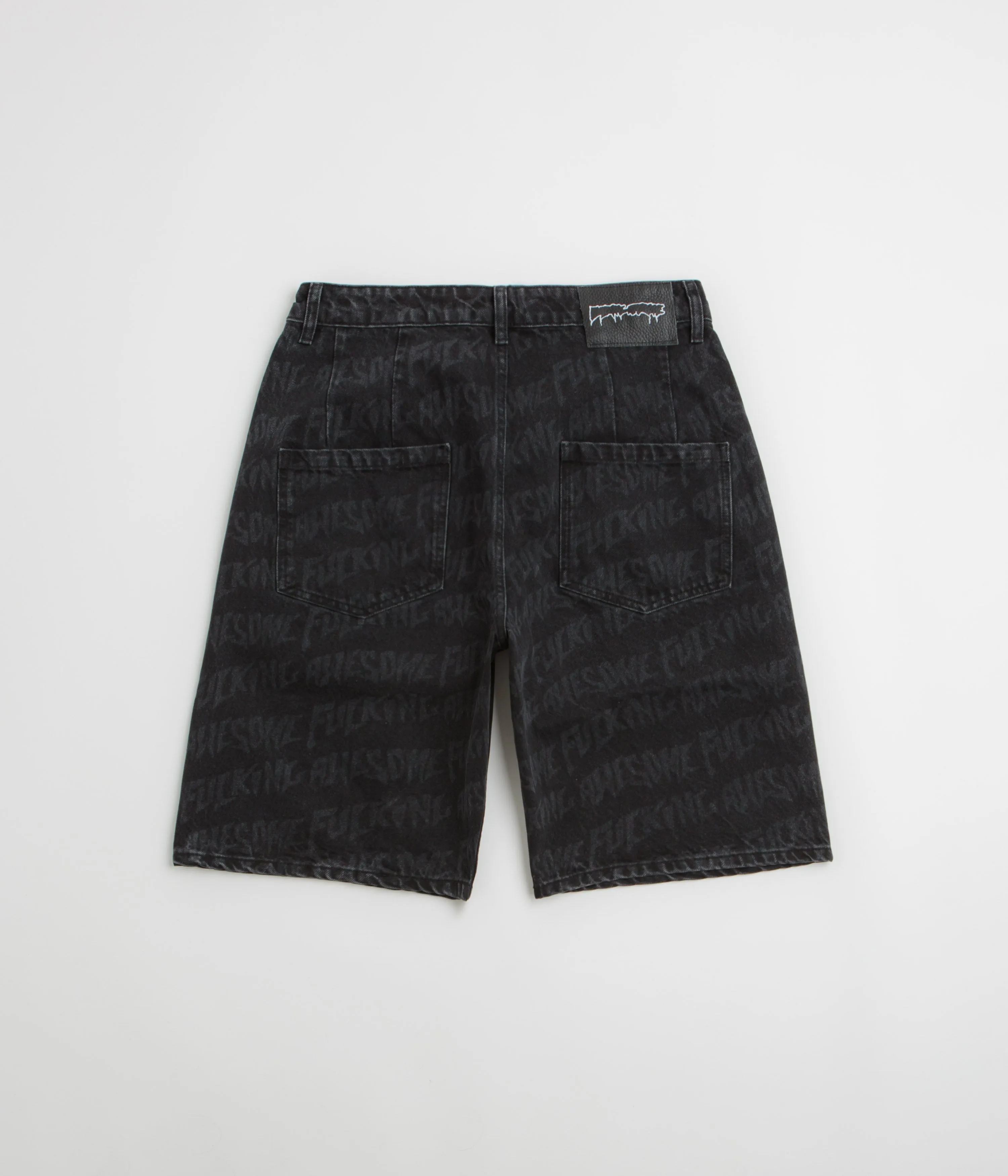 Wrinkle Free Fabric Fucking Awesome Baggy Pleated Denim Laser Shorts - Black
