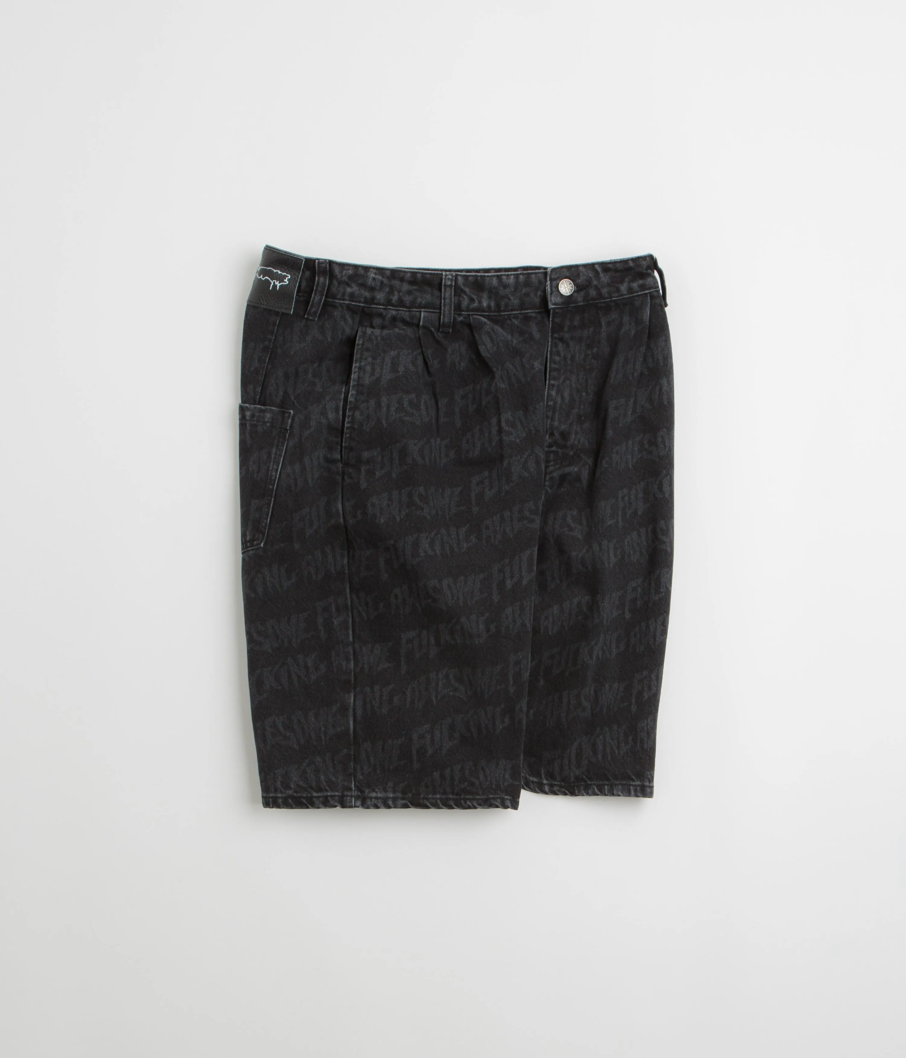 boots FoldOverClosure Fucking Awesome Baggy Pleated Denim Laser Shorts - Black