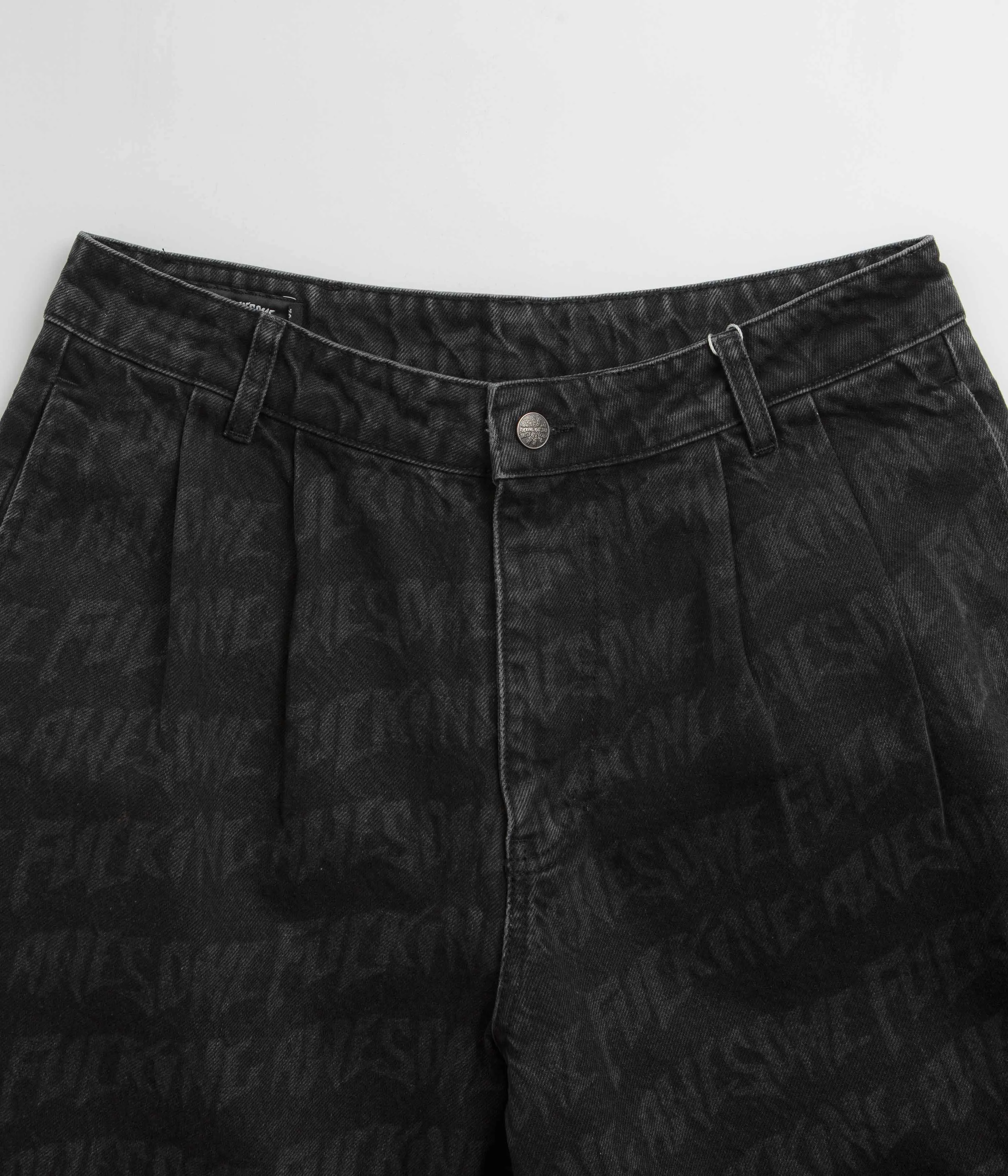 Neutral Tones Fucking Awesome Baggy Pleated Denim Laser Shorts - Black
