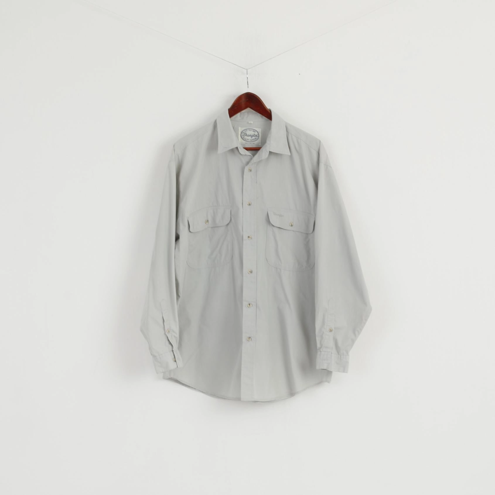 Wrangler Men L Casual Shirt Light Grey Cotton Vintage Quality Clothing Long Sleeve Top networking event