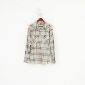 Professional Look Wrangler Men XXL Casual Shirt Beige Cotton Check Western Long Sleeve Top